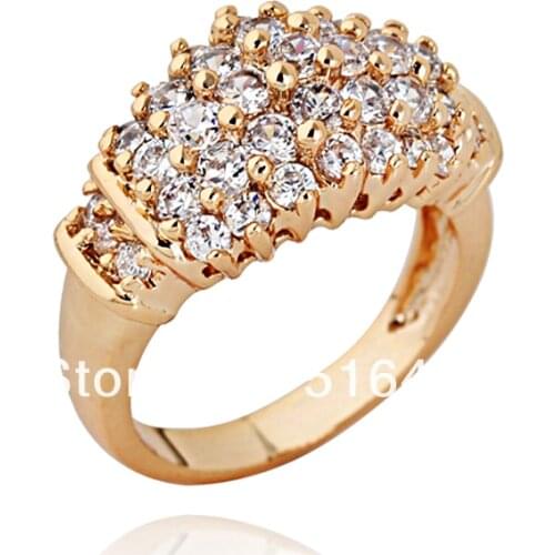 Charms Bridal Ring Upscale Brand Jewelry 4Rows Full Big Cubic Zirconia 18K Gold Engagement Wedding Rings For Women A960