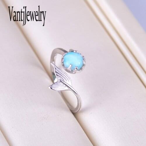 Elegant Natural Larimar Rings Sterling 925 Silver Gemstone 6mm for Women Wedding Engagement Gift Fine Jewelry