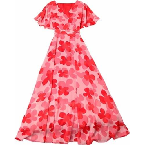 QUALITY Newest HIGH 2021 Summer Fashion Designer Runway Womens V-neck Butterfly Sleeve Chiffon Floral Print Dress