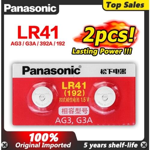 Panasonic 100% Original 2pcs/lot LR41 Button Cell Batteries SR41 AG3 G3A L736 192 392A Zn/MnO2 1.5V Lithium Coin Batteries