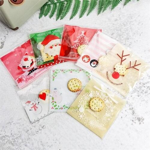 100pcs Christmas Candy Cookie Bags Merry Christmas Decorations for Home DIY Xmas Baking Packging Gift Bags Navidad New Year 2022