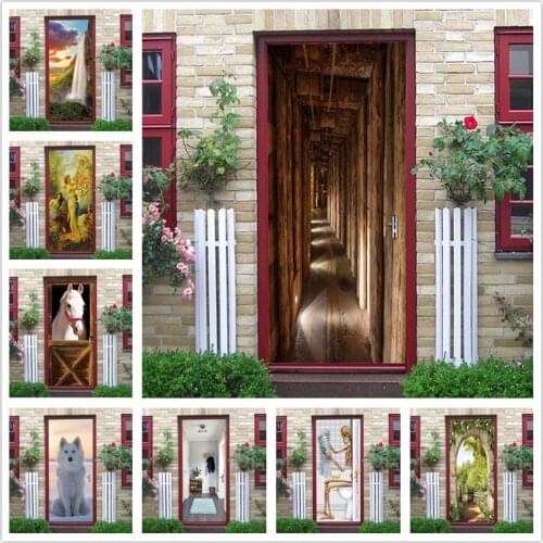 2PCS/SET Vinyl Wood Stickers for Door Wall Mural Art Wallpaper Stickers DIY Self Adhesive Removable Posters Decals Home Design