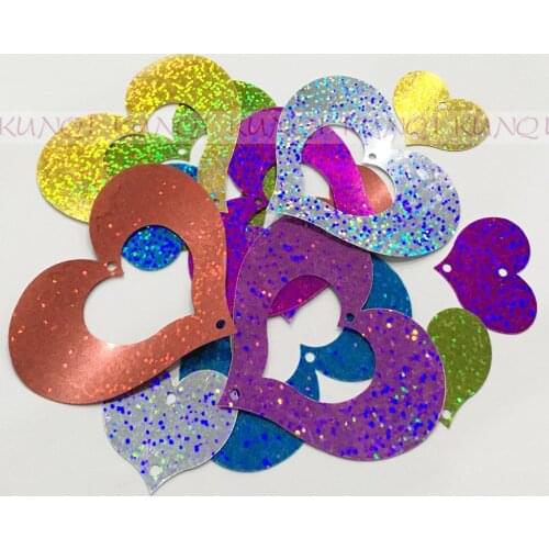 20Sets 70*80mm Large Hollow Heart Loose Sequin Paillette Crafts Sewing ,Women Kids Diy Garment Accessories