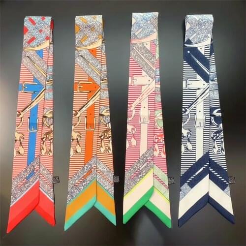 2021 Spring Design Belt Striped Skinny Scarf Women Luxury Brand Bag Scarves Neck Silk Scarf For Ladies Foulard Hair Headband