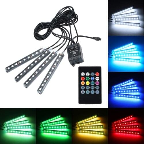 4 in 1 RGB Car Interior Floor Light Decoration Atmosphere Lamp Colorful Neon Light Lamp 36 LED with Wireless Remote Control
