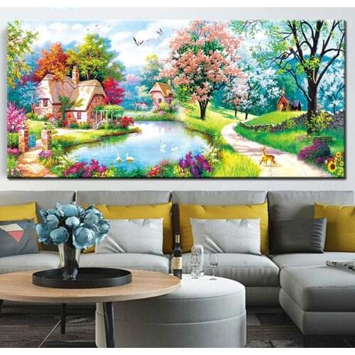 5d diy diamond painting Villa Landscape cross stitch mosaic embroidery Full round square diamond Mosaic Scenery Lake garden,F23