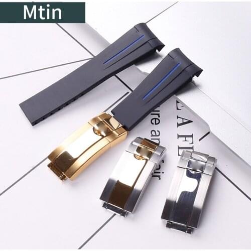 Rubber strap mens watch accessories For Rolex watches blue green water ghost outdoor sports wristband 20mm21mm ladies buckle