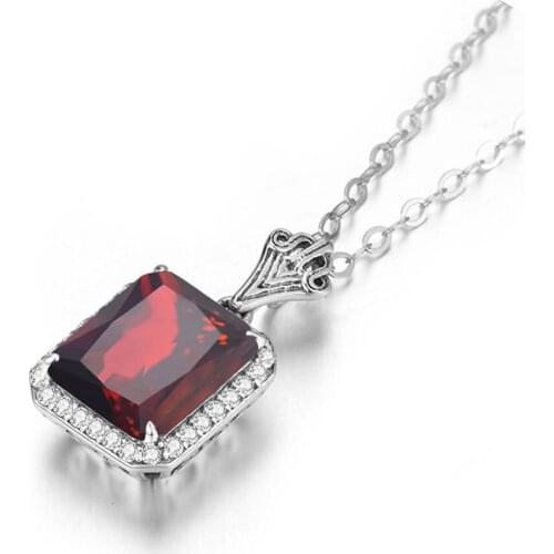 100% Real 925 Sterling Silver Necklace Natural Garnet With Ancor Diamond Pendant Classic Anniversary Gift Fine Jewelry For Women