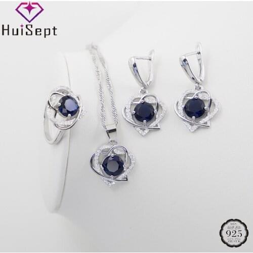 HuiSept Heart Ring Earrings Necklace 925 Silver Jewelry Set with Zircon Gemstone Ornament for Women Wedding Party Gift Wholesale