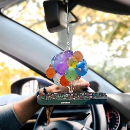 Boat Cat Hanging Ornament with Colorful Balloon Car Hanging Ornament Car Interior Decor M8617