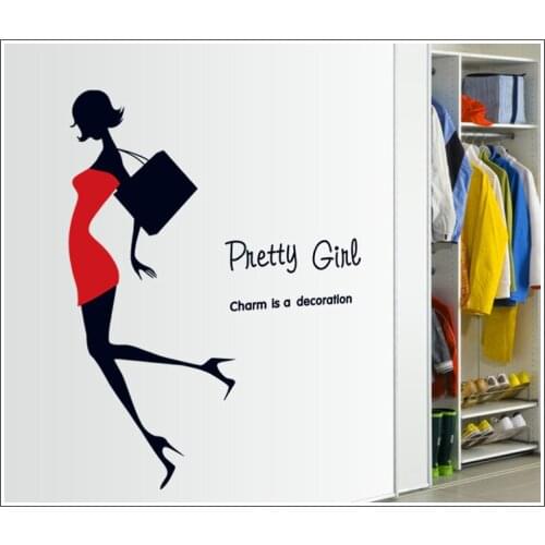 Fashion Red Dress Pretty Girl Wall Stickers Woman Beauty Shopwindow Cloakroom Bedroom Decoration Home Decor Interio Wallposter