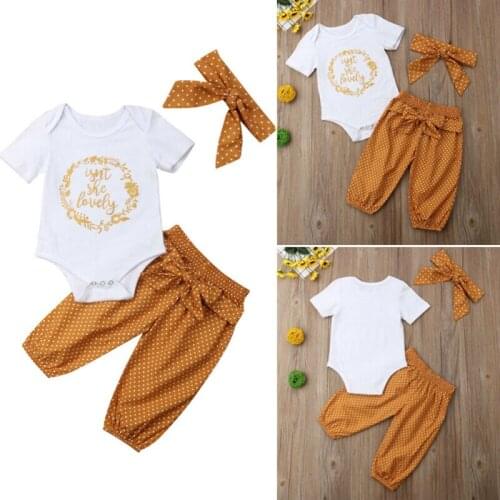 0-18M Summer Clothes Newborn White Tops Clothes Baby Girls Romper Top + Dot Pants + Headband Kids Outfits Set