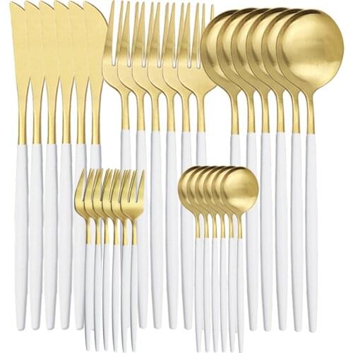 30Pcs Matte Tableware Set Colorful Cutlery Set Cake Fruit Fork Stainless Steel Flatware Kitchen Knife Fork Spoon Dinnerware Set