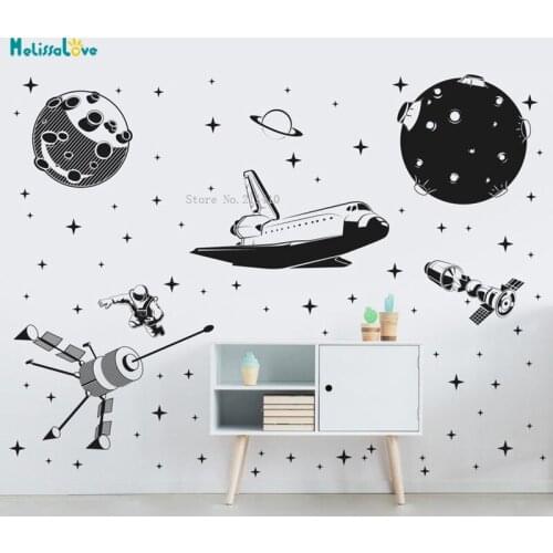 Large Size Space Theme Wall Decal Space Shuttle Astronaut Stars Asteroids Satellites Planet Kids Art Stickers YT1914