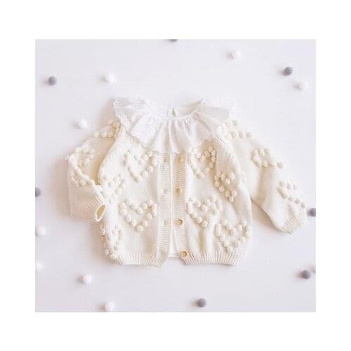 2020 Autumn and Winter New Baby Girl Cute Sweaters Korean Baby O-neck Knitted Cardigan Sweater Toddler Lovely Pompoms Sweater