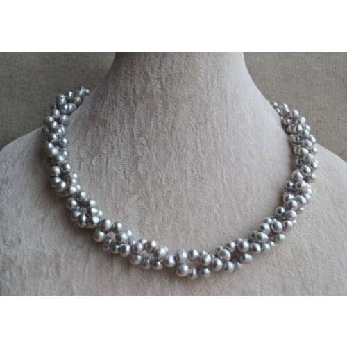 New Arrival Luck Pearl Jewelry 6-7mm Gray Color Twist Freshwater Pearl Necklace Handmade Fashion Wedding Birthday Women Gift