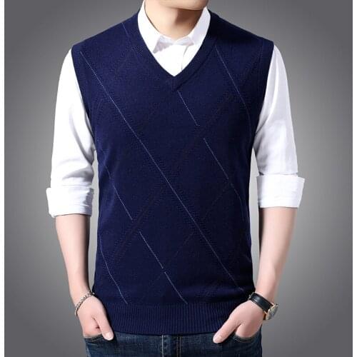 New Design Man Cashmere Vest Casual Plaid Sleeveless Sweater V-Neck Knit Jumper Pullover Free Shipping