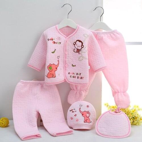 Autumn Winter Baby Thickened Underwear Set 0-3 Months Newborn Infant Cotton Clothes 5PCS/ sets Wholesale
