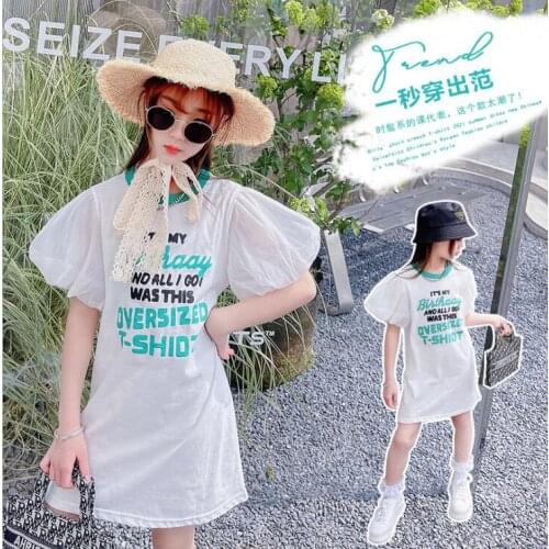 2021 Korean style girls puff sleeve dress fashion summer girls dresses 5-10 years B274