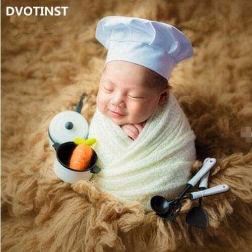 Dvotinst Newborn Photography Props for Baby Little Chef Hat Cook Hats Bread Fotografia Novelty Studio Shoots Props Accessories