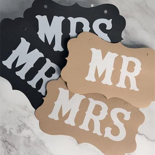 2pcs Wedding Decoration Mr Mrs Wedding Paper Board Ribbon Letter Garland Banner Photo Booth Bridal Shower Event Party Supplies