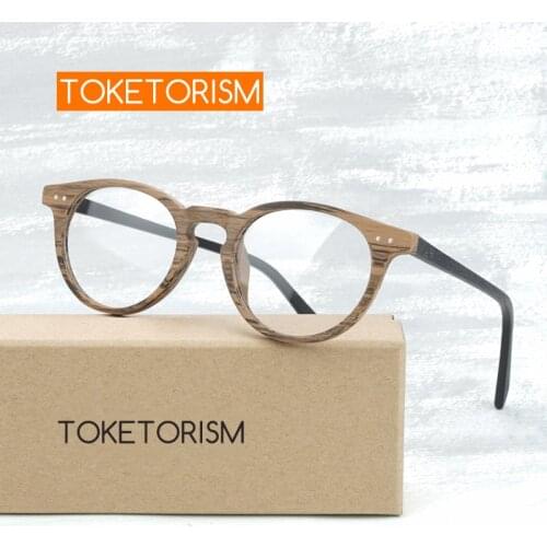 Toketorism Retro Vintage Artificial Wood Grain acetate eyeglasses prescription glasses frame 030