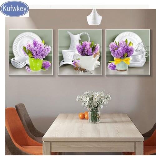 Kitchen wall decoration Still Life 5d diy diamond painting cross stitch full square/round diamond embroidery purple flower vase
