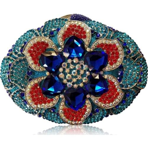 Evening Clutch Crystal Blue/Green/Gold 4 Colors Bags For Women 2018 Rhinestones Purses Luxury Fashion Womens Party Chain Bag