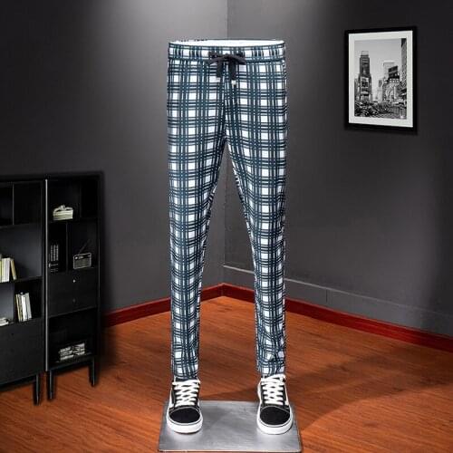 Spring Pants Men 2020 Casual Elastic Long Trousers Male Cotton green lattice straight Work Pant mens sweatpants 8992