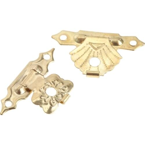 12Pcs Gold Hasps Latch Antique Hooks Vintage Lock 30mmx18mm buckles Home Deco Brass Mini Jewelry Gift Wine wood Box Case screws