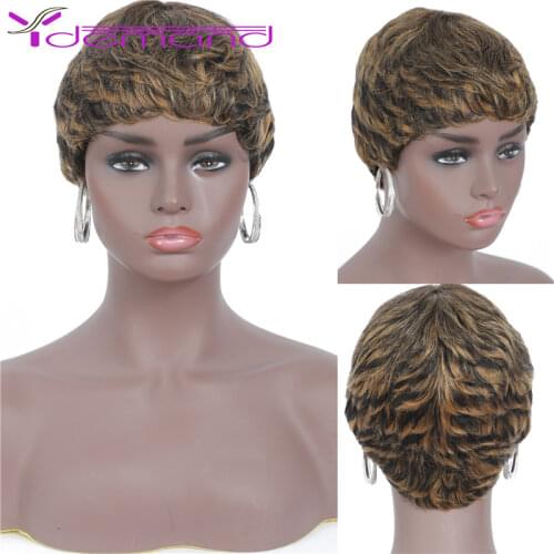 Y Demand Short Pixie Cut Wig Tiger Skin Straight Brazilian Remy Hair Machine Made 100% Human Hair For Women Cheap Glueless Wigs