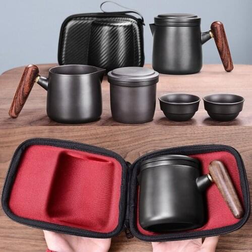 Yixing Purple sand tea set black/red Ceramic Japanese Tea Cup Set Portable Travel Teaware Kung Fu Teaset Cup 1 Pot 2 Cups Gaiwan