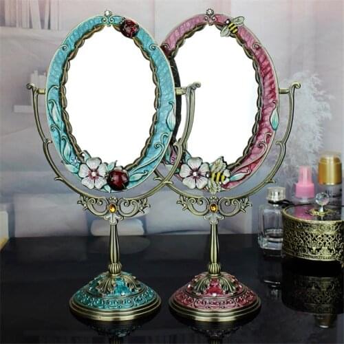 Bathroom Vanity Mirror Antique Carving Zinc Alloy & Glass Girl Birthday Presents Wedding Gift Rotatable Desktop Decoration