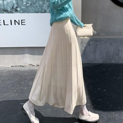 Womens Vintage Clothes Long Skirts Black Harajuku High Waist Streetwear 2021 fall winter Fashion Elastic Preppy Style Midi Skirt