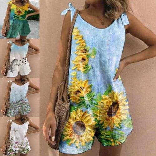 2021 Casual Wide Leg Sling Women Jumpsuit Sleeveless Flower Print O Neck Summer Jumpsuit Casual Overalls M, L, XL, 2XL, 3XL