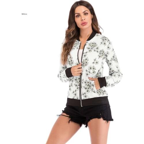 Women Coats Plus Size Stand Collar Zipper Printed Ruffles Short Jackets New Autumn Thin Lady Jacket Outerwear