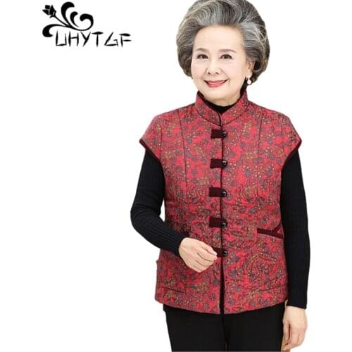 UHYTGF Vests For Women Fashion Printing Sleeveless Autumn Winter Waistcoat Female Plus Velvet Thick Warm 4XL Large Size Coat1143