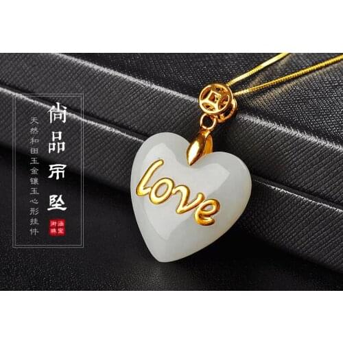 Gold Pendant, jade pendant, jade necklace, heart shaped jade pendant Pendant