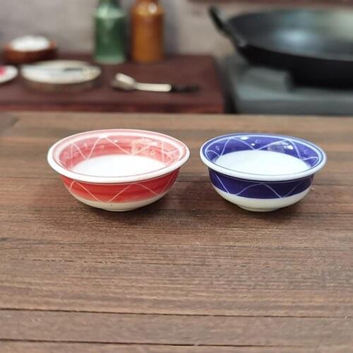 1/12 Dollhouse Hand-painted Ceramic Bowl Home Scene Mini Simulation Decor Toy Crafts Props Mini Kitchen Play Scene Ornament Toy