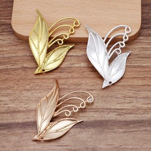 10 Pieces/Lot 35*52mm Alloy Leaf Connector DIY Handmade Hair Accessories Jewelry Components