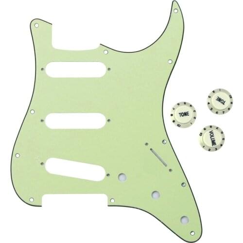 11 Holes Strat SSS Single Coil Guitar Pickguard Scratch Plate & 2T1V Tone Volume Electric Guitar Knobs