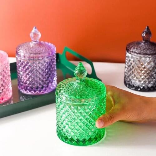 2 pcs / lot Color Crystal Glass Storage Jar 300ml Cover Canned Sugar Cans Diamond Candy wab Box Cotton Pad Organizer