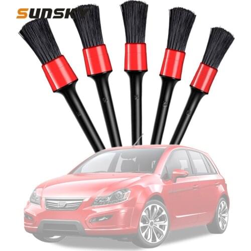 5 in 1 Car Brush Cleaning Detailing Natural Boar Hair Brushes Auto Detail Tools Products Wheels Dashboard,Random Color Delivery