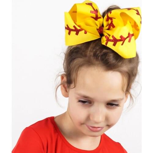 7'' Large Softball Ribbon Hair Bows for Girls Boutique Glitter Bowknot with Clip Girl Barrettes Hair Accessories
