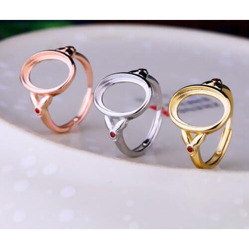 925 Sterling Silver Ring 10x14mm Adjustable Blank Ring Base Fit Glass Cabochons Cameo Settings Tray Diy Jewelry Making Ring