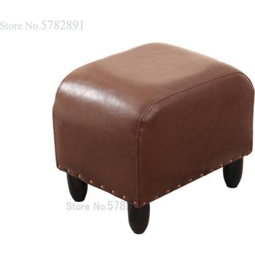 American Light Luxury Solid Wood Stool Leather Simple Living Room Sofa Coffee Table Stool Entrance Hall Shoe Changing Stool Low