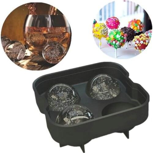 Free Shipping New Style 1Pc Black Ice Ball Maker- Novelty Food-Grade Silicone Ice Mold Tray With 4 X 4.5cm Ball Capacity(00257)