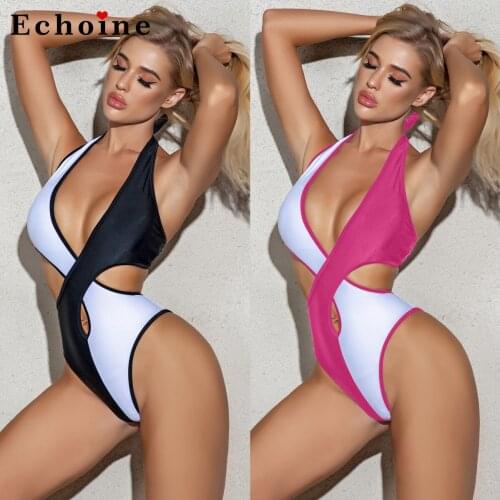 One-Piece Swimming Suit Women Color Matching Bikini Set Cutout Swimsuit Sexy Bodycon Onesies Bandage Lace Up Sports Bodysuits