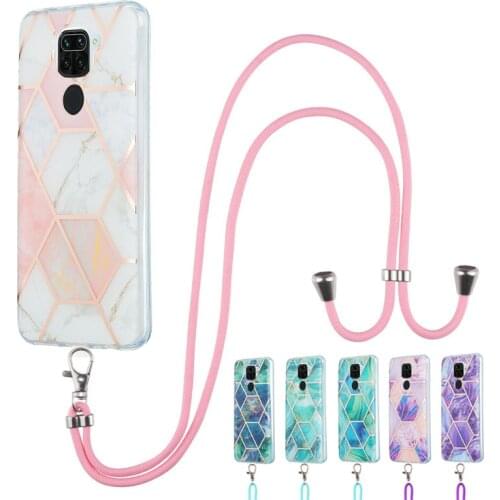 With Neck Strap Rope Cord Shockproof Marble Phone Case For Xiaomi Redmi Note 9 Pro 9 S T 9S 9T 9A Mi 10 10T Lite Poco M3 X3 NFC
