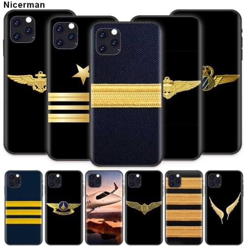 Airplane Pilot Epaulette Case for Apple iPhone 12 Mini 11 X XR XS Max 7 8 Plus 6 6S SE 2020 Black Silicone Phone Coque Covers